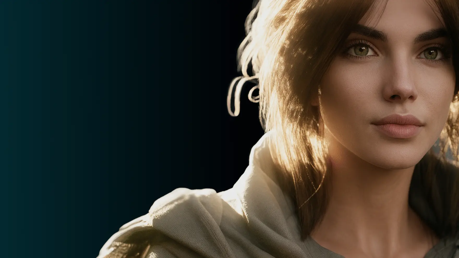 Portrait MetaHuman en lumière rasante, rendu temps réel Unreal Engine 5
